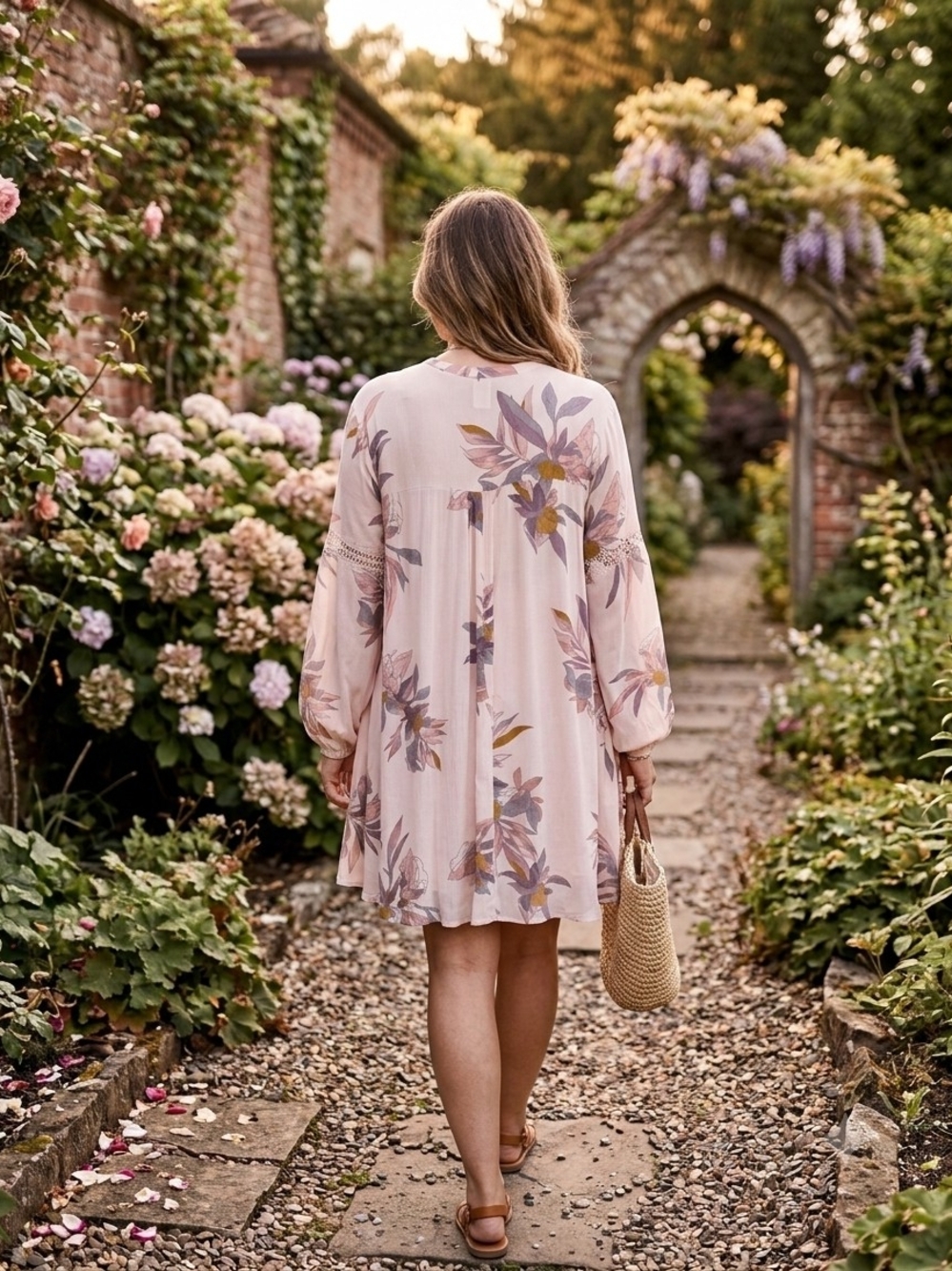 Free People Pink Floral Cutout Keyhole Mini Dress Tunic Boho Size M - Picture 2 of 13